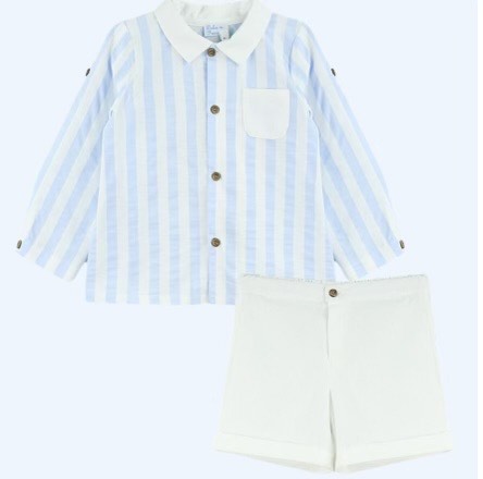 Conjunto camisa celeste con rayas y pantalón