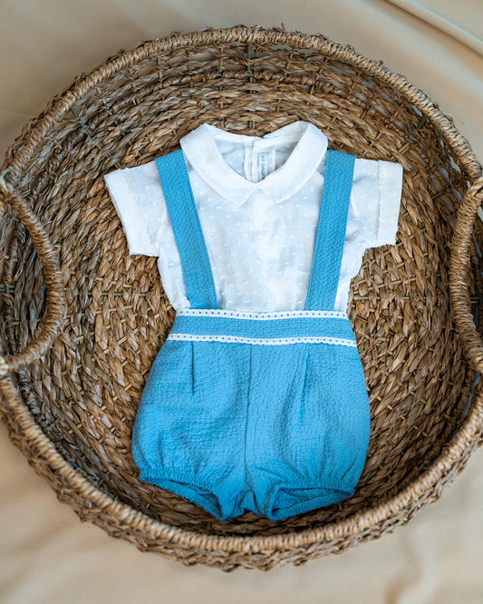 Baby boys blouse and blue dungaree
