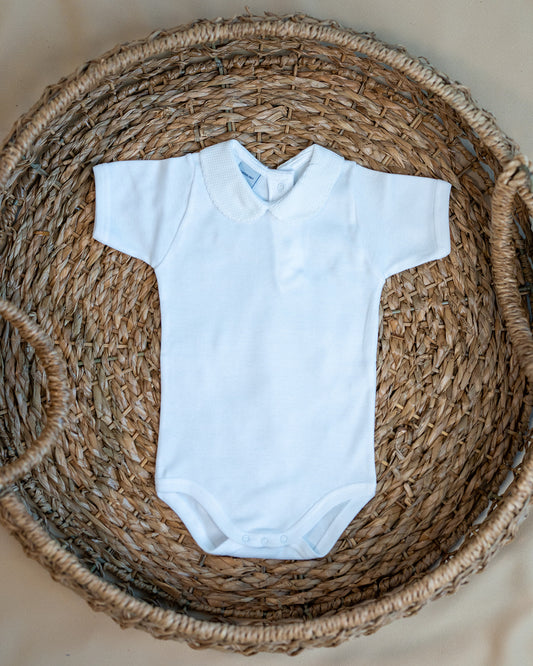 Baby bodyvest with sweet collar rick rack trim